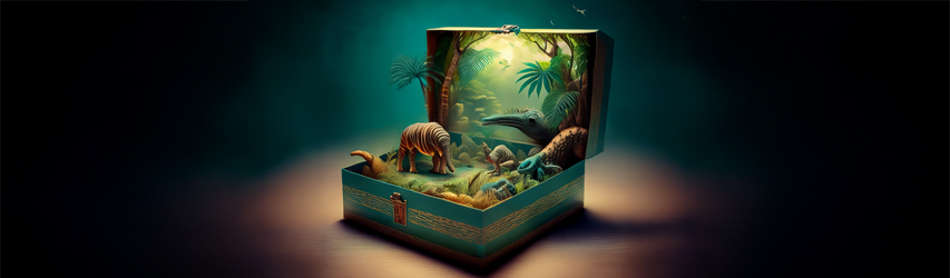 Ein grüner Fisch schwimmt  im Korallenriff. Unter ihm liegt ein rosafarbener Seestern im Sand des Meeresbodens.